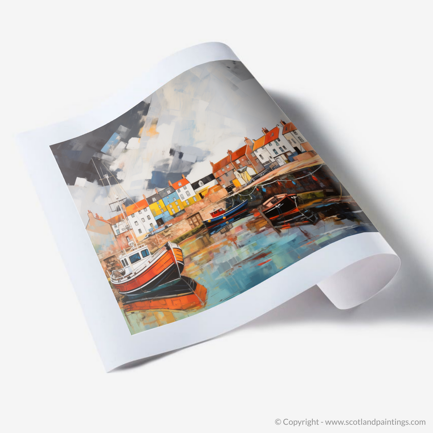 Art Print of St Monans Harbour with a stormy sky