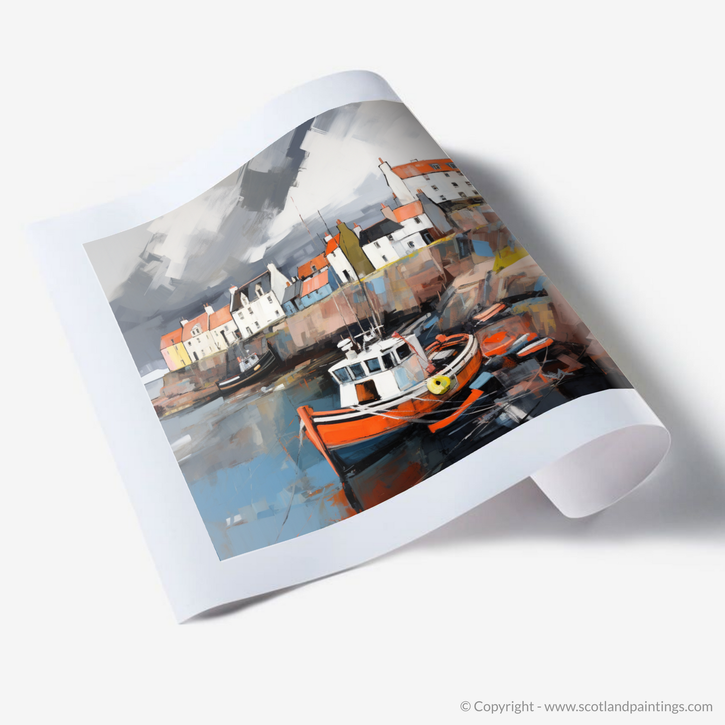 Art Print of St Monans Harbour with a stormy sky