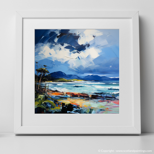 Art Print of Ardalanish Bay with a stormy sky with a white frame