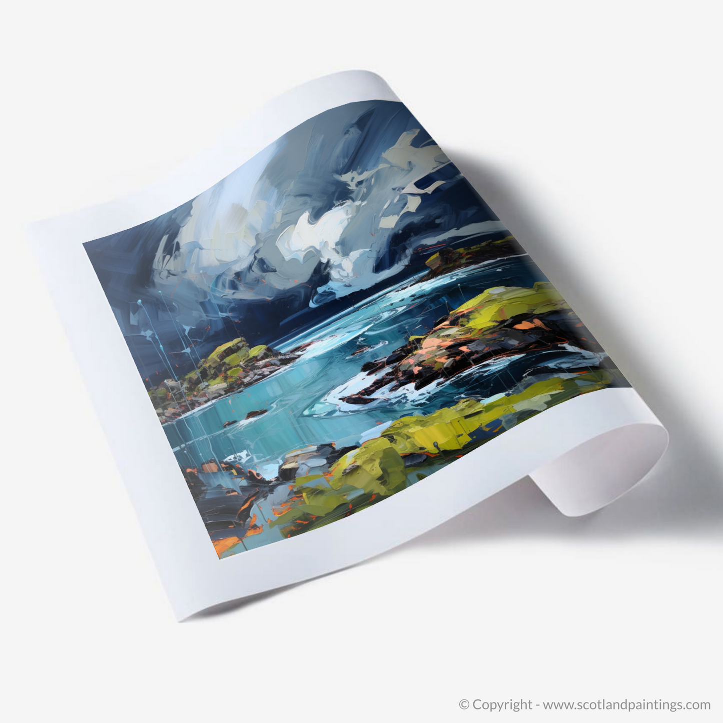 Art Print of Ardalanish Bay with a stormy sky