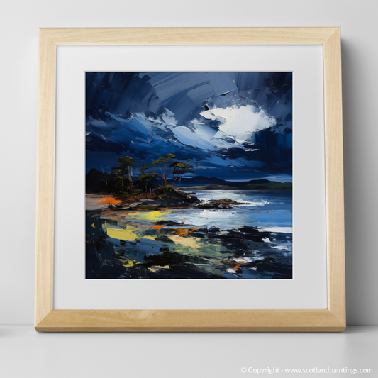 Art Print of Ardalanish Bay with a stormy sky with a natural frame