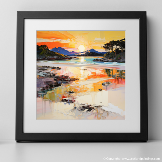 Art Print of Silver Sands of Morar at sunset with a black frame