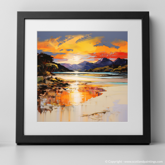 Art Print of Silver Sands of Morar at sunset with a black frame