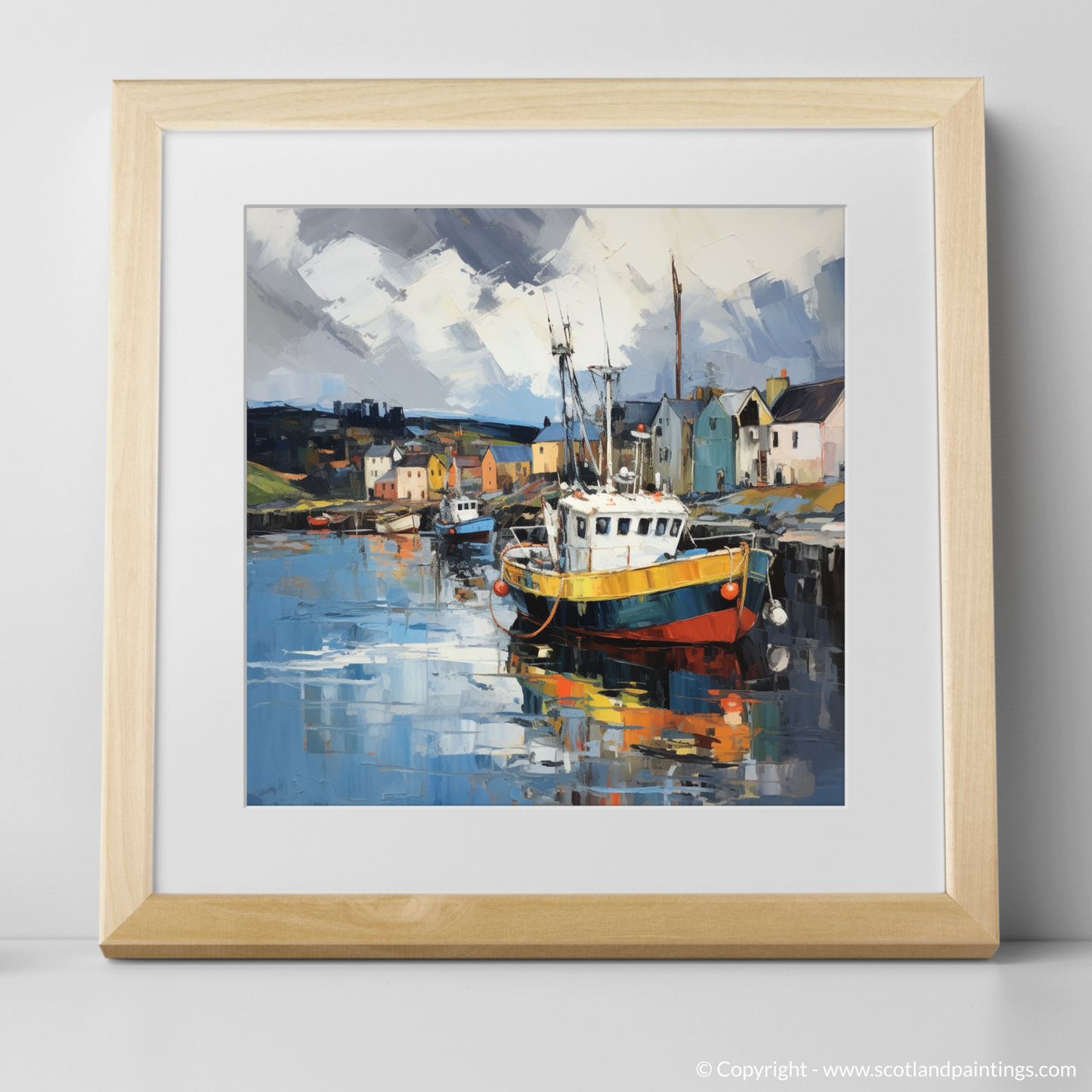 Art Print of Cromarty Harbour with a stormy sky with a natural frame