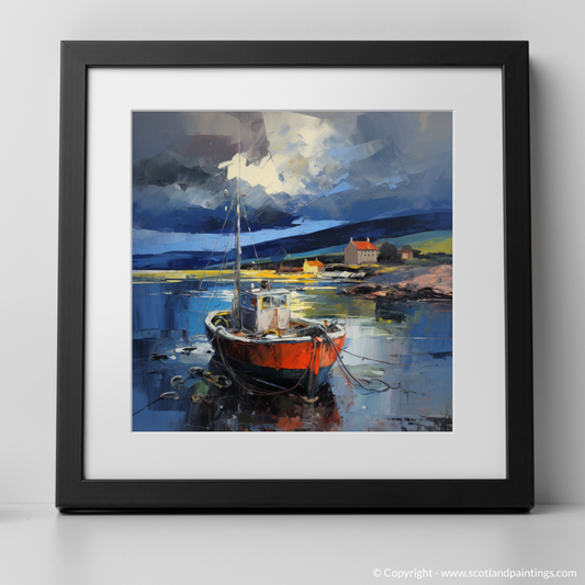 Art Print of Cromarty Harbour with a stormy sky with a black frame