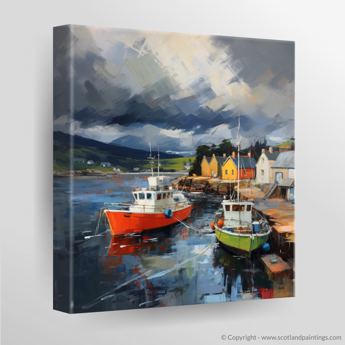 Canvas Print of Cromarty Harbour with a stormy sky