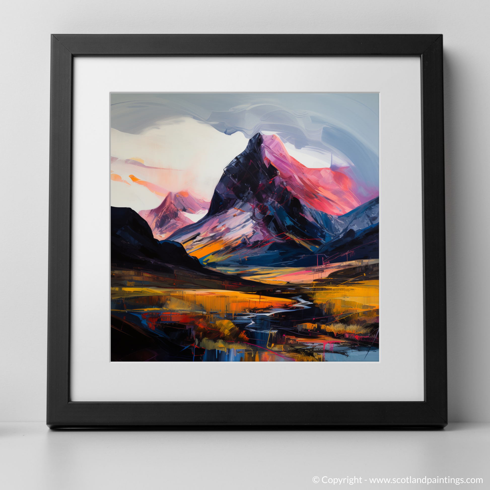 Art Print of Silhouetted peaks in Glencoe with a black frame