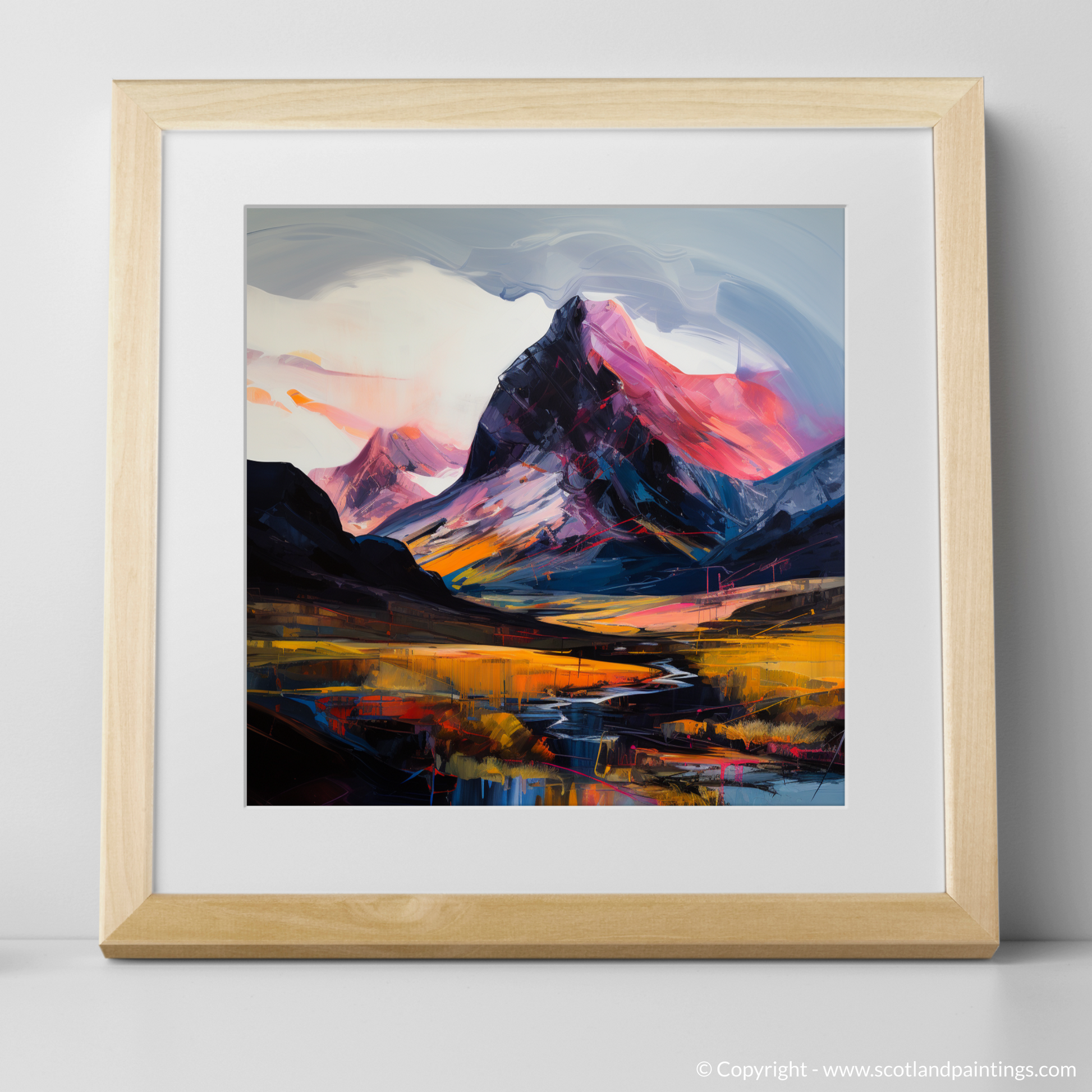 Art Print of Silhouetted peaks in Glencoe with a natural frame