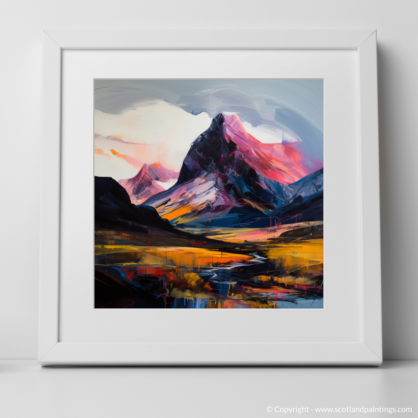 Art Print of Silhouetted peaks in Glencoe with a white frame