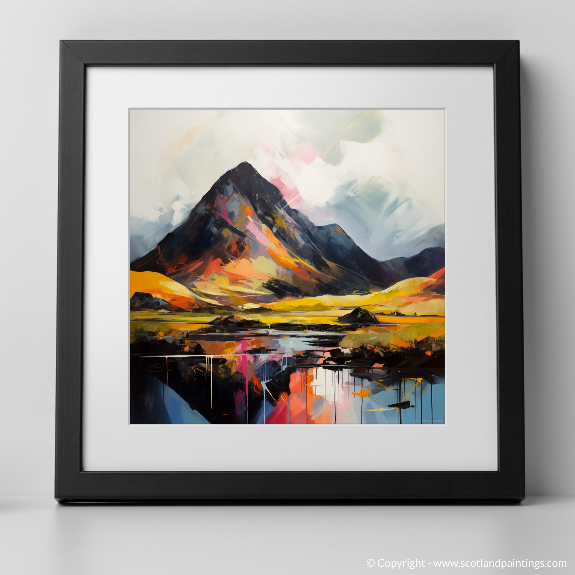 Art Print of Silhouetted peaks in Glencoe with a black frame