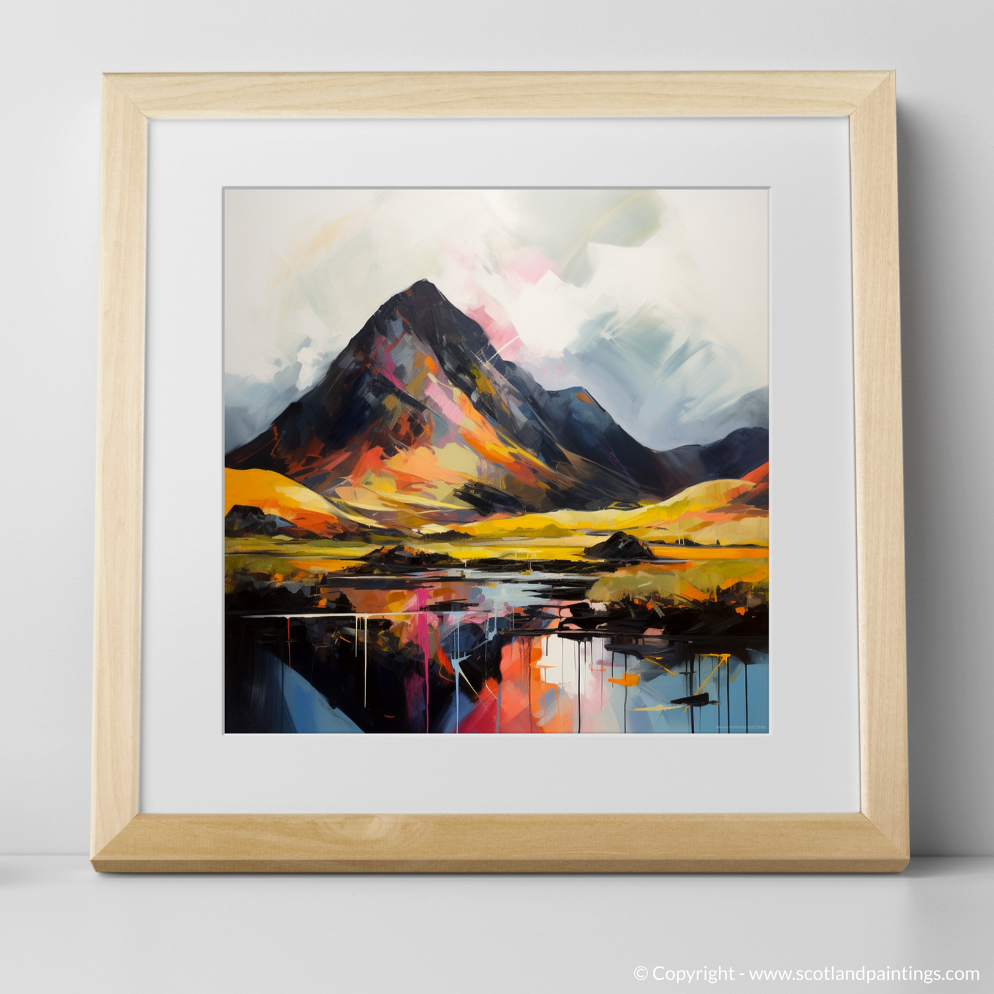 Art Print of Silhouetted peaks in Glencoe with a natural frame