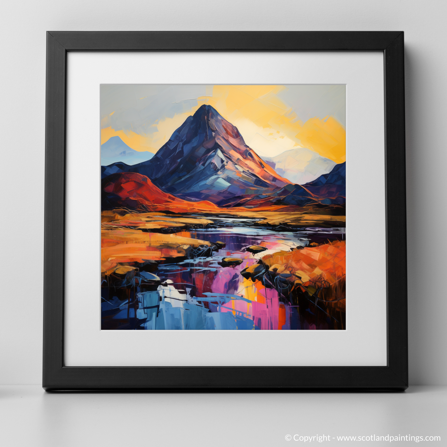 Art Print of Silhouetted peaks in Glencoe with a black frame