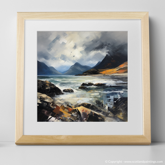 Art Print of Elgol Bay with a stormy sky with a natural frame