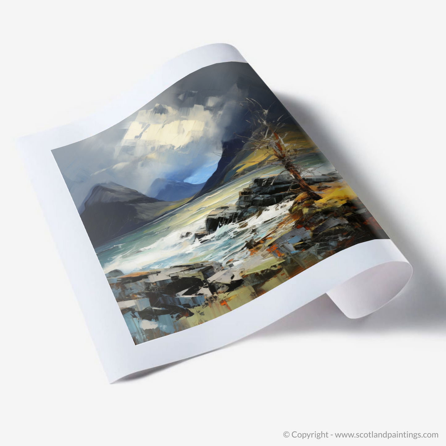 Art Print of Elgol Bay with a stormy sky