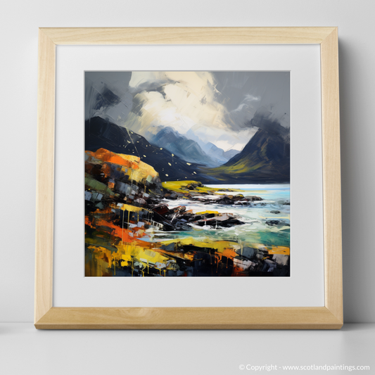 Art Print of Elgol Bay with a stormy sky with a natural frame