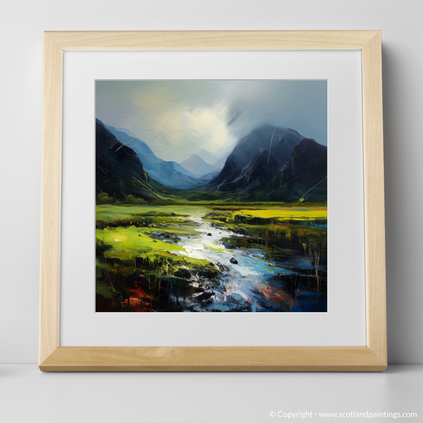 Art Print of Morning dew in Glencoe with a natural frame