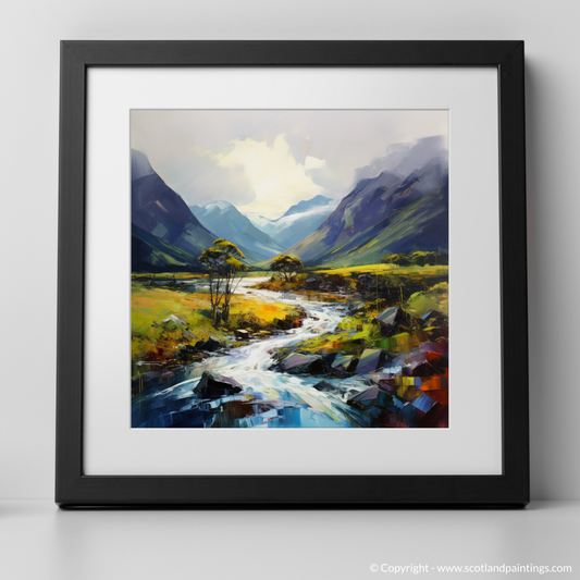 Art Print of Morning dew in Glencoe with a black frame