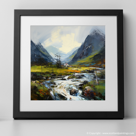 Art Print of Morning dew in Glencoe with a black frame