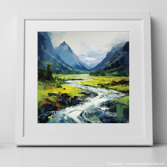 Art Print of Morning dew in Glencoe with a white frame