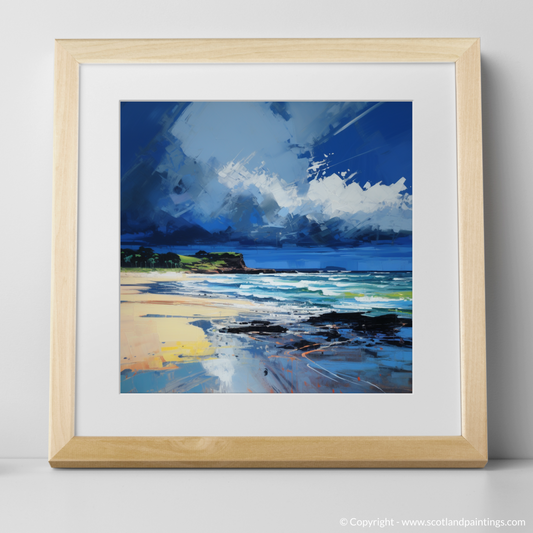 Art Print of Gullane Beach with a stormy sky with a natural frame