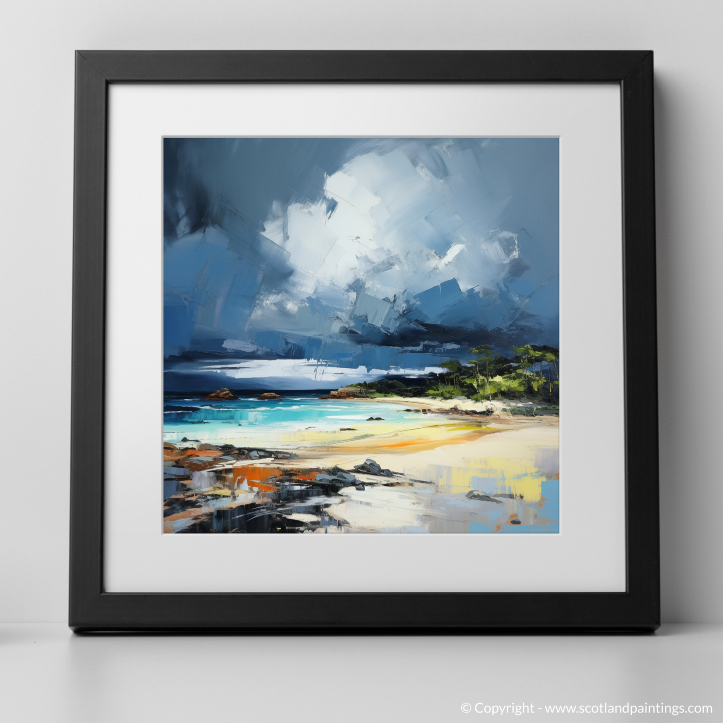 Art Print of Largo Bay with a stormy sky with a black frame