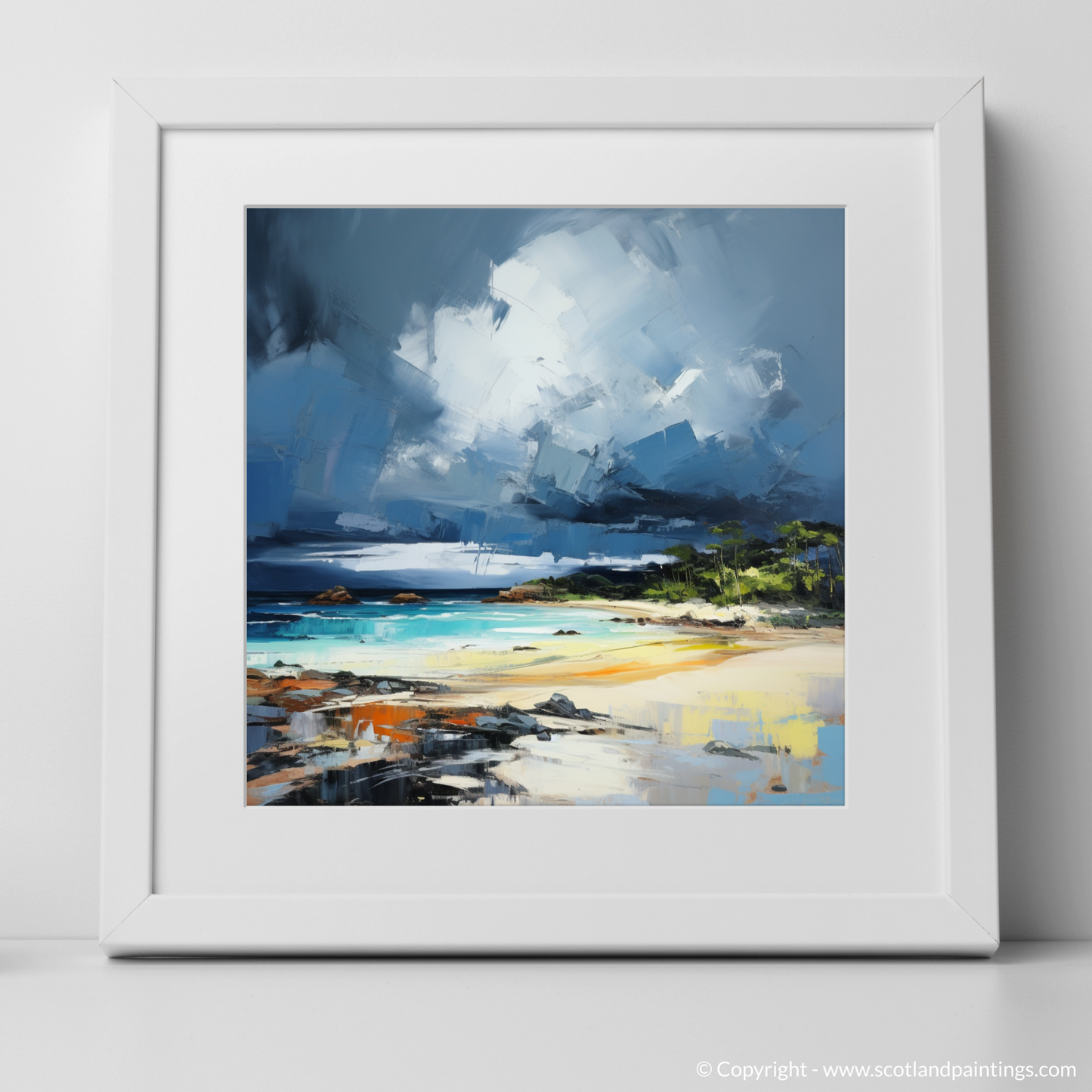 Art Print of Largo Bay with a stormy sky with a white frame