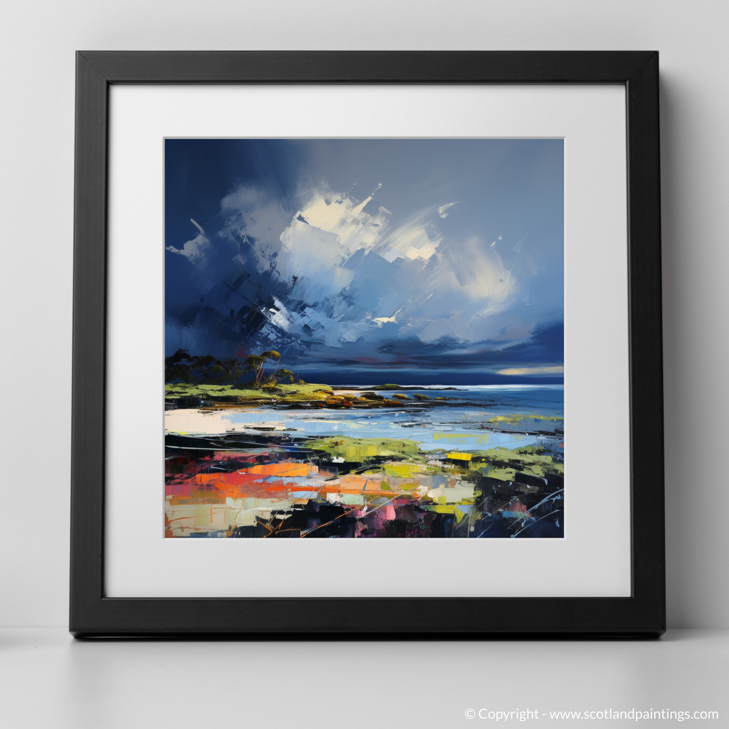 Art Print of Largo Bay with a stormy sky with a black frame