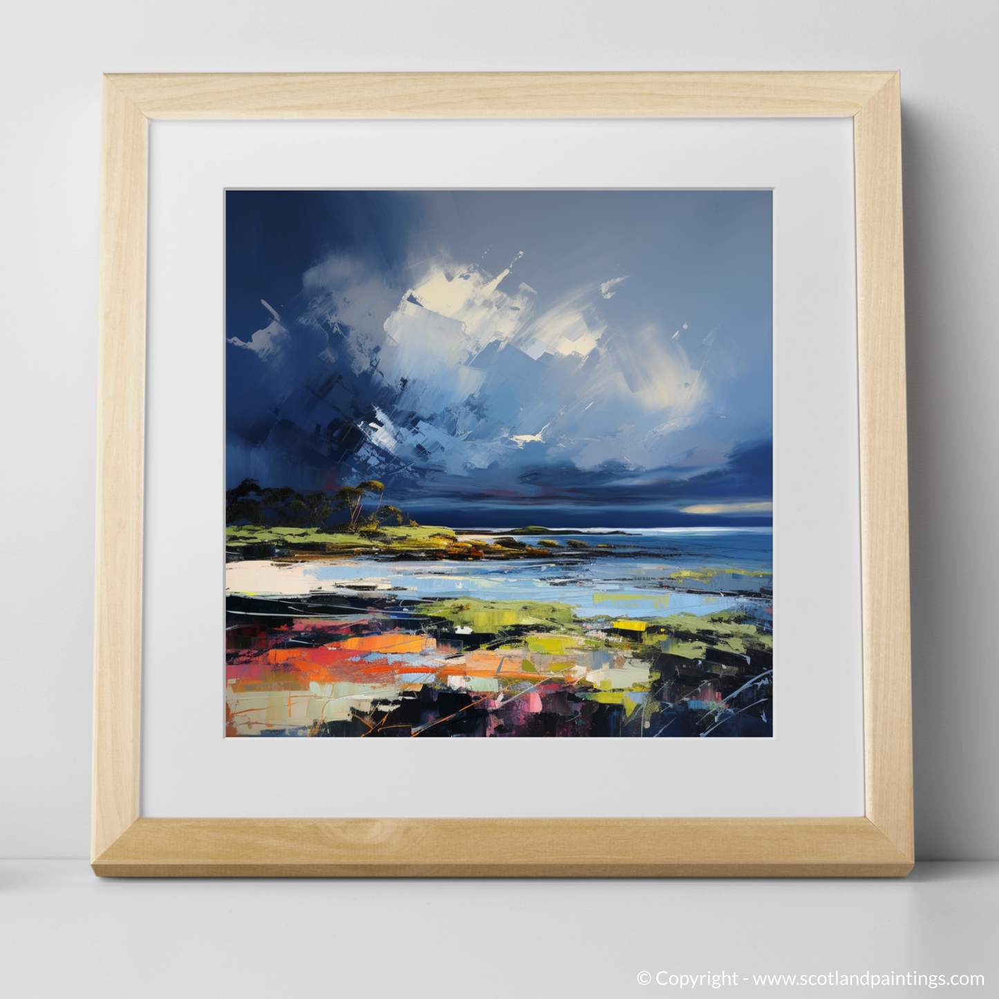Art Print of Largo Bay with a stormy sky with a natural frame