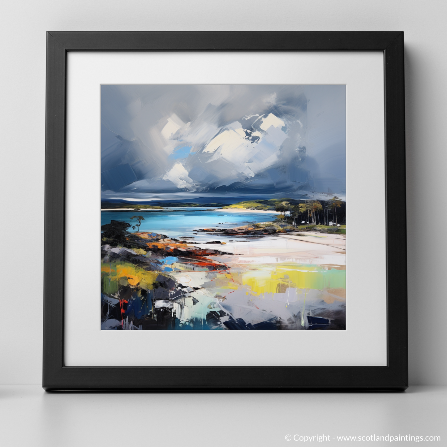 Art Print of Largo Bay with a stormy sky with a black frame