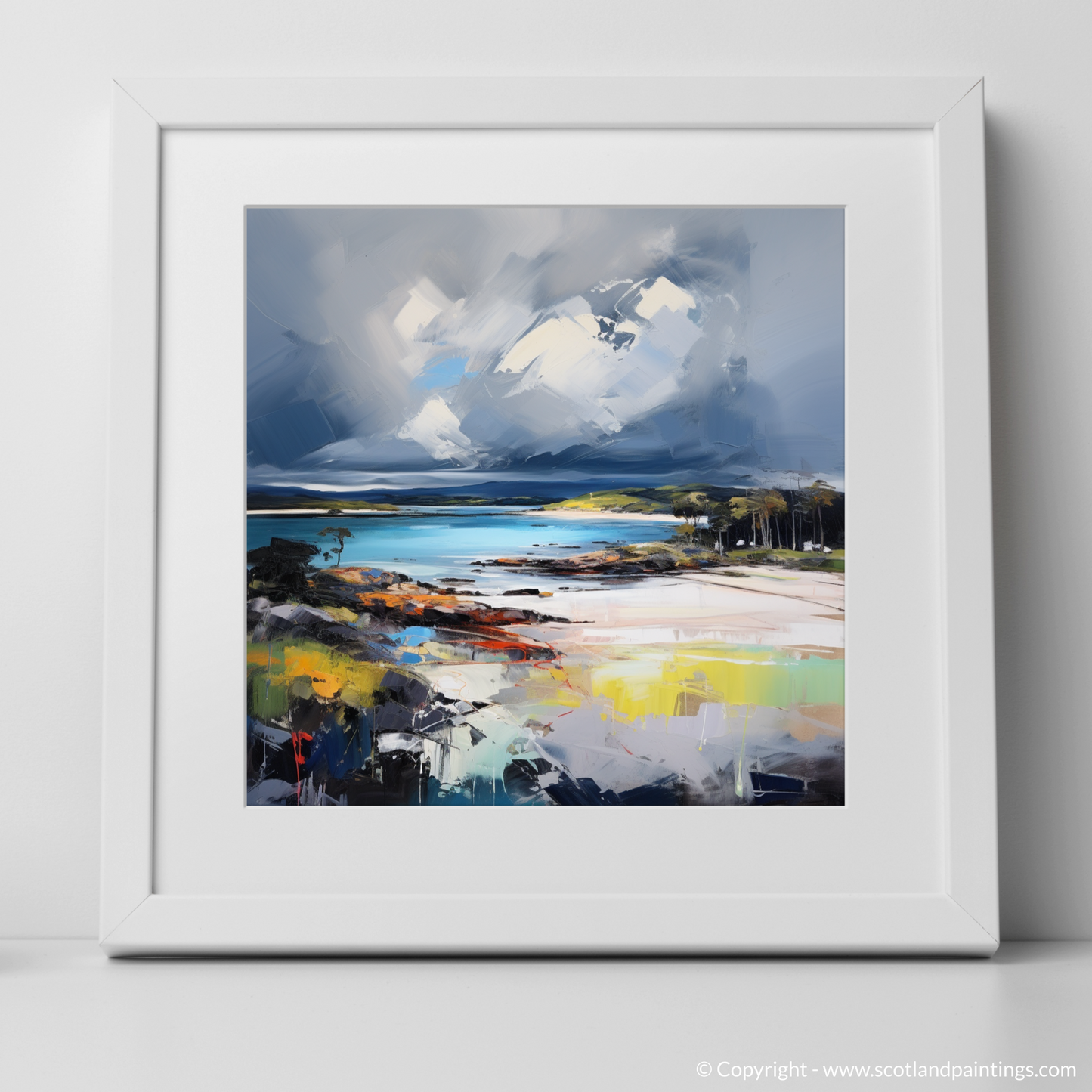 Art Print of Largo Bay with a stormy sky with a white frame