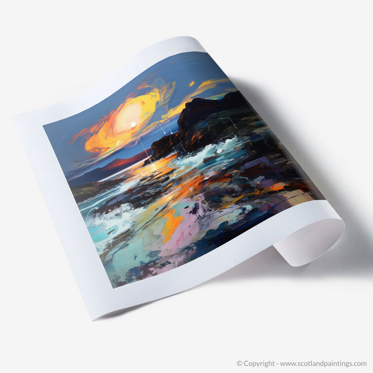 Painting and Art Print of Sound of Iona at dusk. Dusk Embrace over the Sound of Iona.