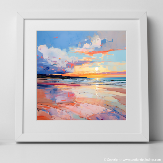 Art Print of Gullane Beach at sunset with a white frame