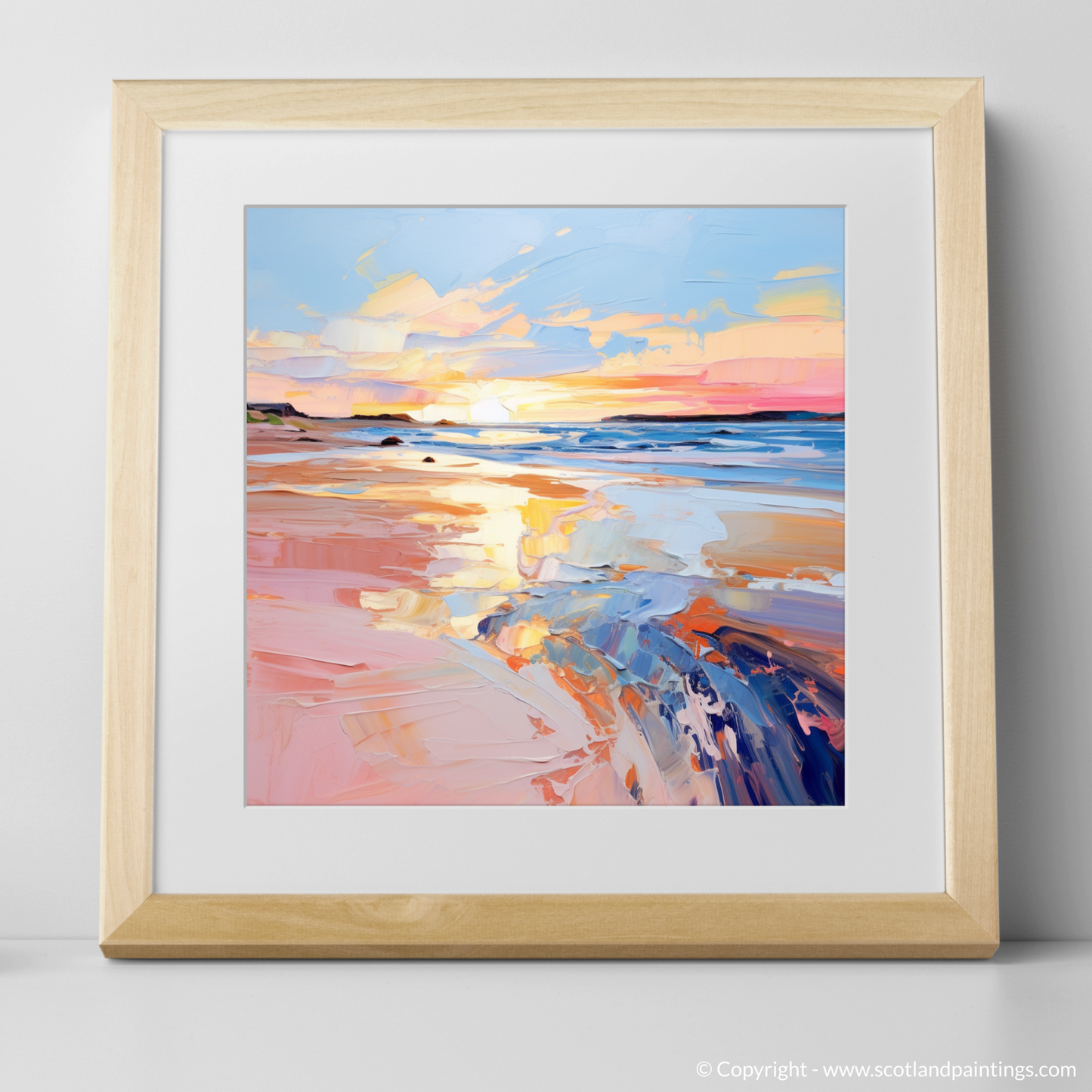 Art Print of Gullane Beach at sunset with a natural frame