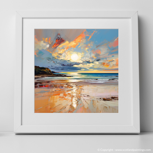 Art Print of Gullane Beach at sunset with a white frame