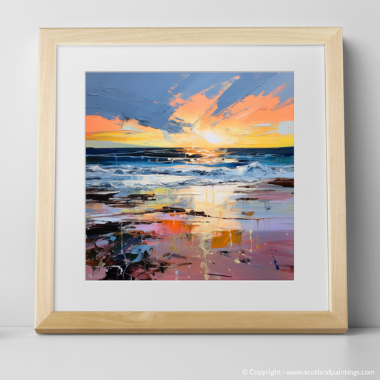 Art Print of Gullane Beach at sunset with a natural frame