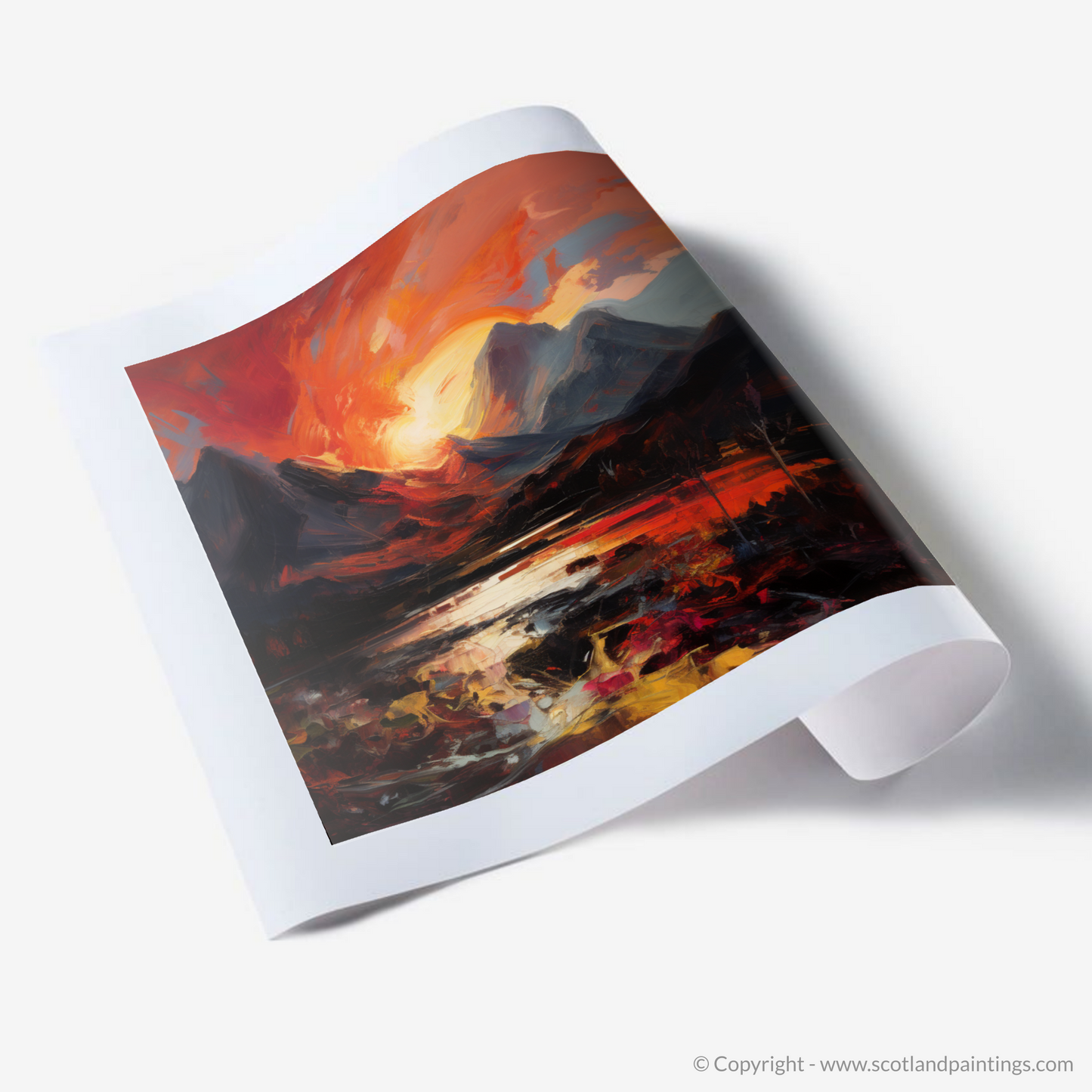 Art Print of Fiery sky over peaks in Glencoe