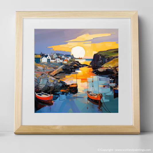 Art Print of Portnahaven Harbour at dusk with a natural frame