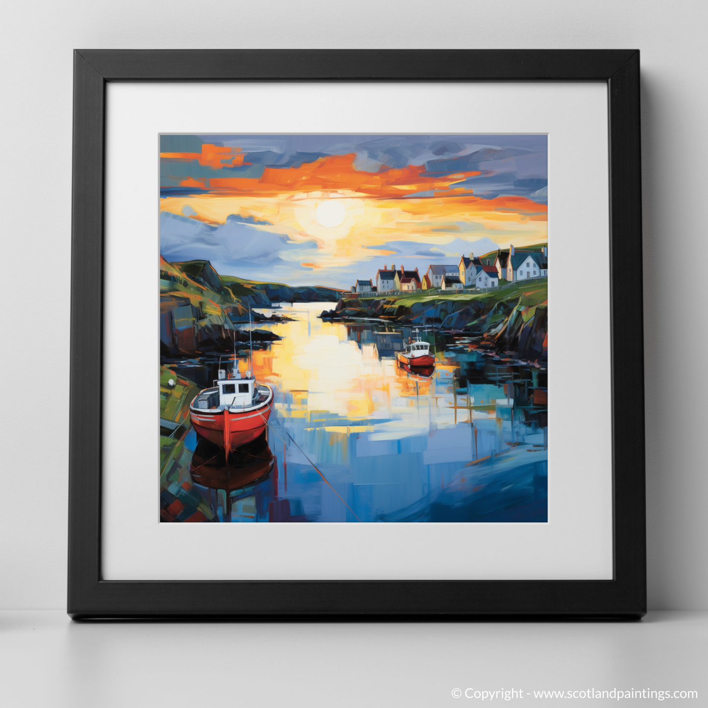 Painting and Art Print of Portnahaven Harbour at dusk. Twilight Embrace of Portnahaven Harbour.