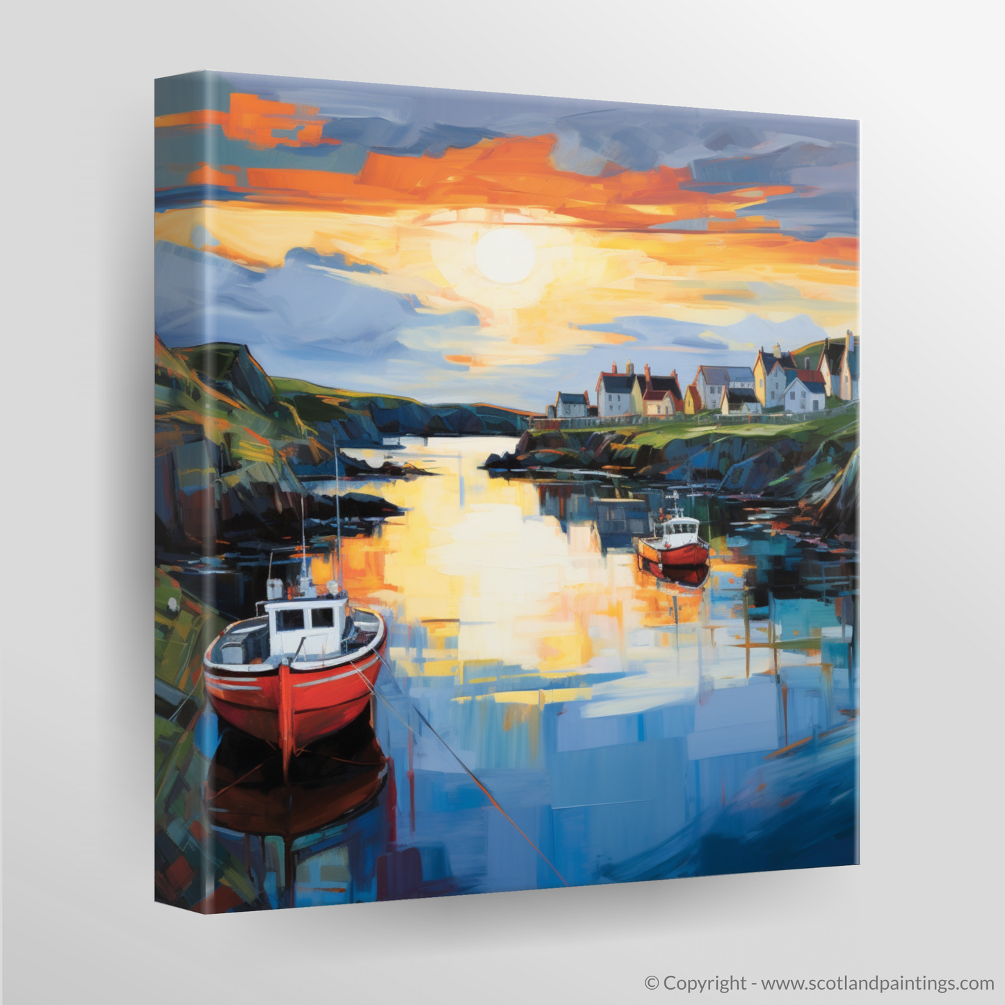 Painting and Art Print of Portnahaven Harbour at dusk. Twilight Embrace of Portnahaven Harbour.