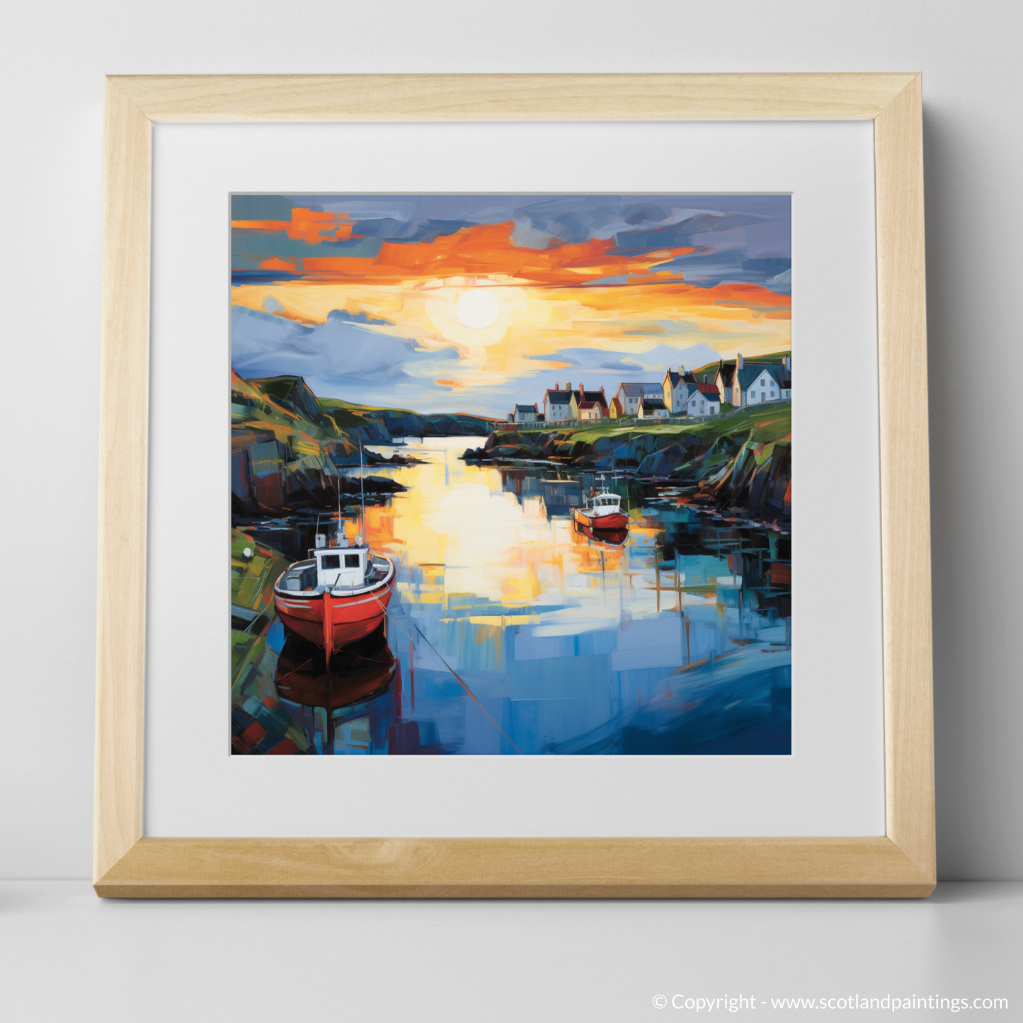 Painting and Art Print of Portnahaven Harbour at dusk. Twilight Embrace of Portnahaven Harbour.