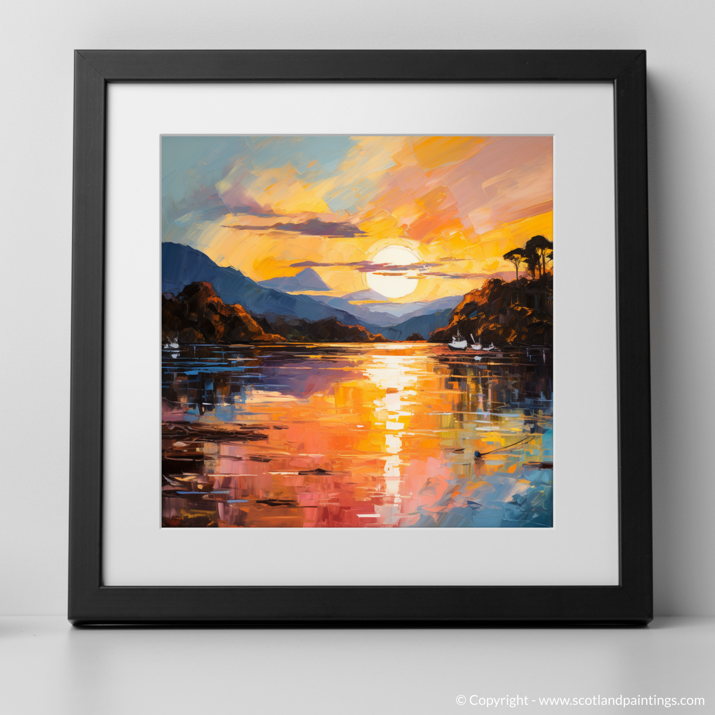 Art Print of Golden hour at Loch Lomond with a black frame