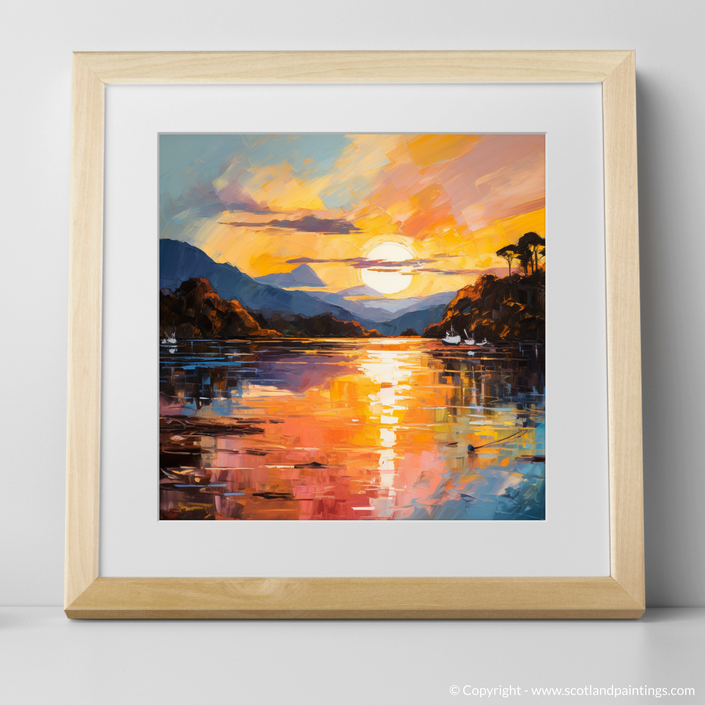 Art Print of Golden hour at Loch Lomond with a natural frame