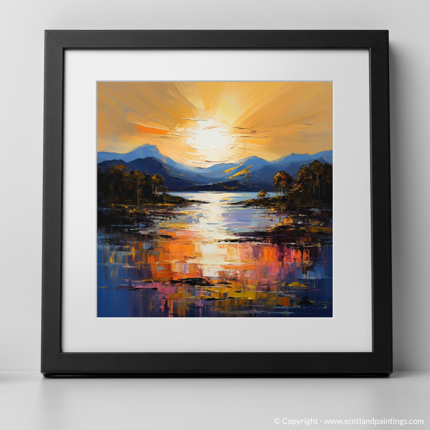 Art Print of Golden hour at Loch Lomond with a black frame