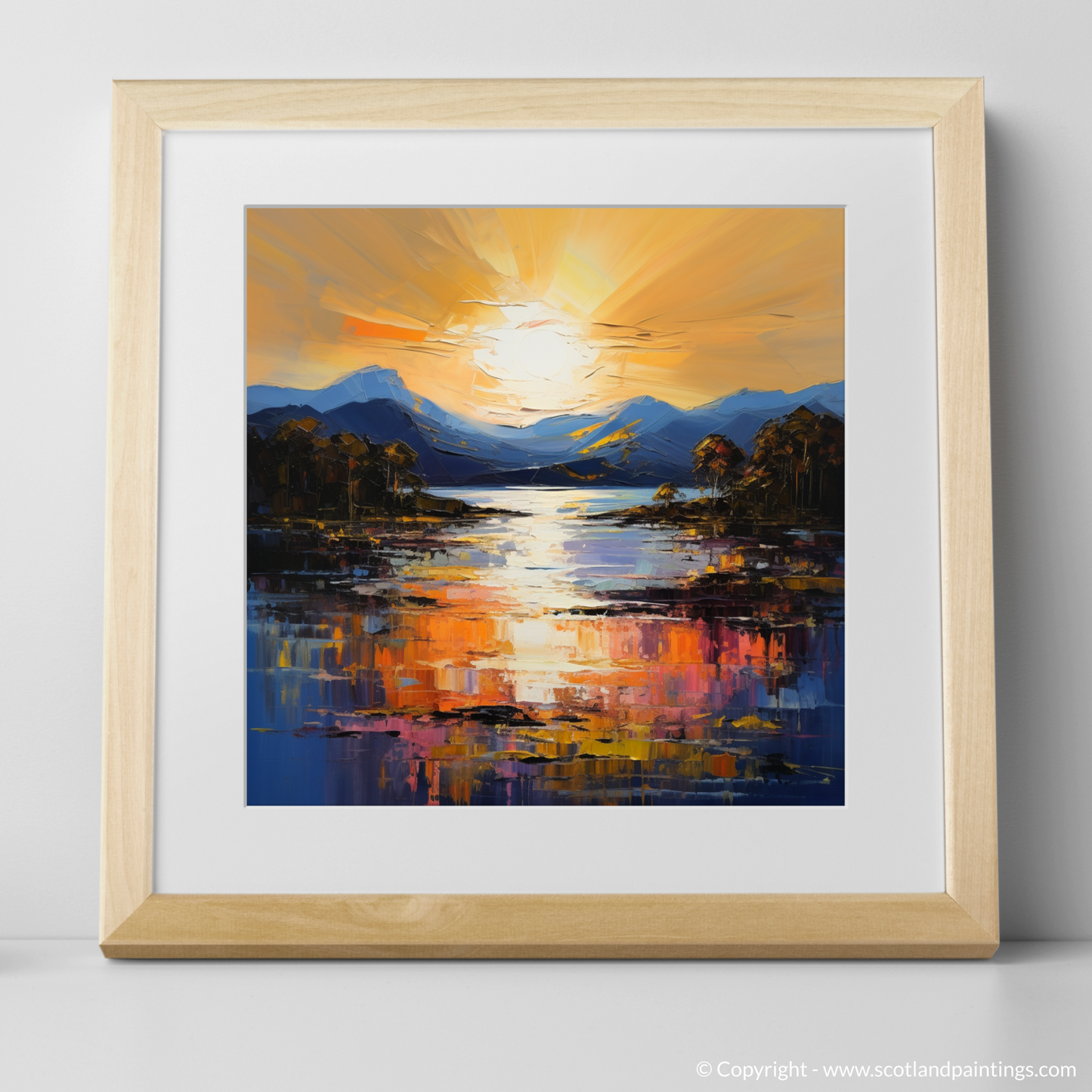 Art Print of Golden hour at Loch Lomond with a natural frame