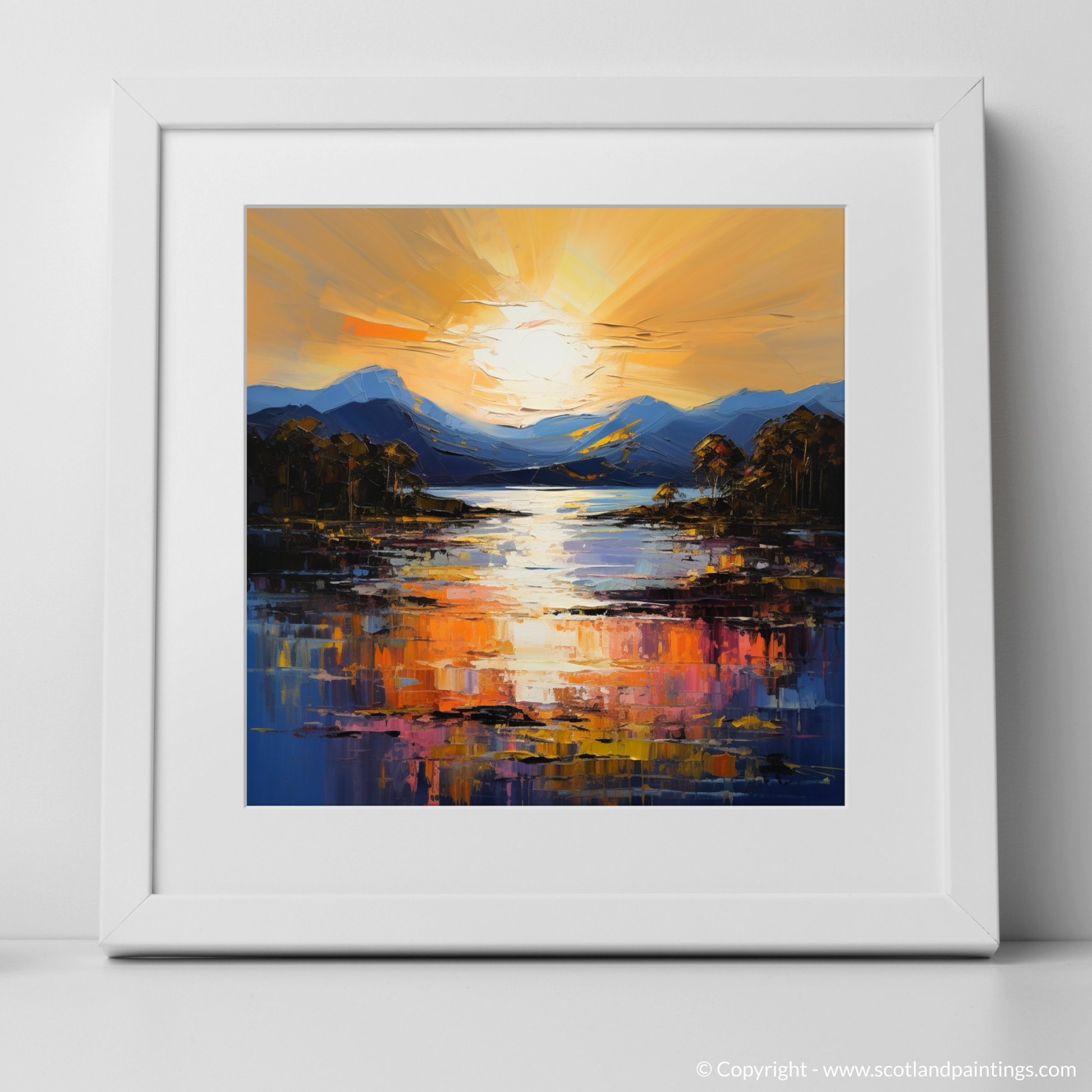 Art Print of Golden hour at Loch Lomond with a white frame