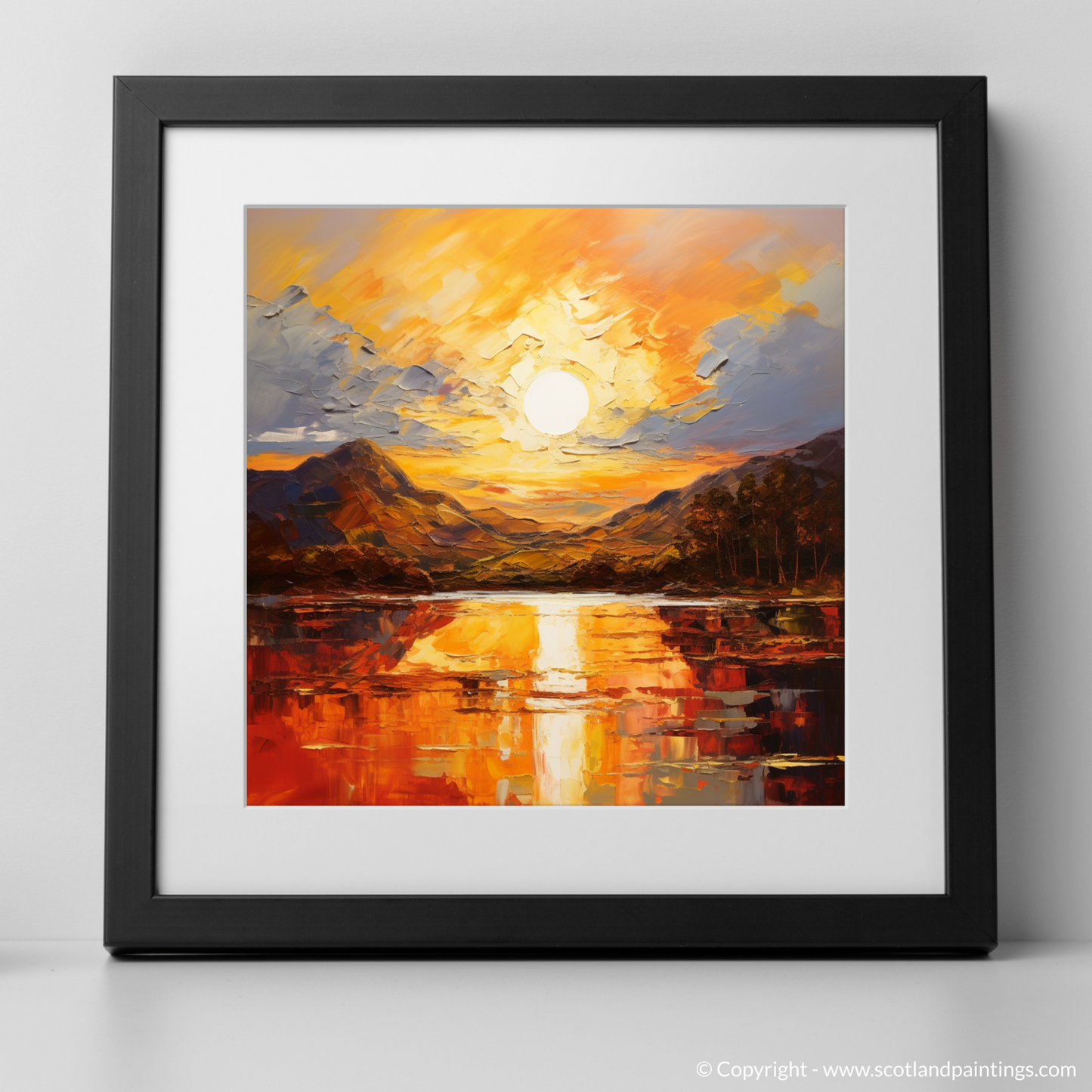 Art Print of Golden hour at Loch Lomond with a black frame