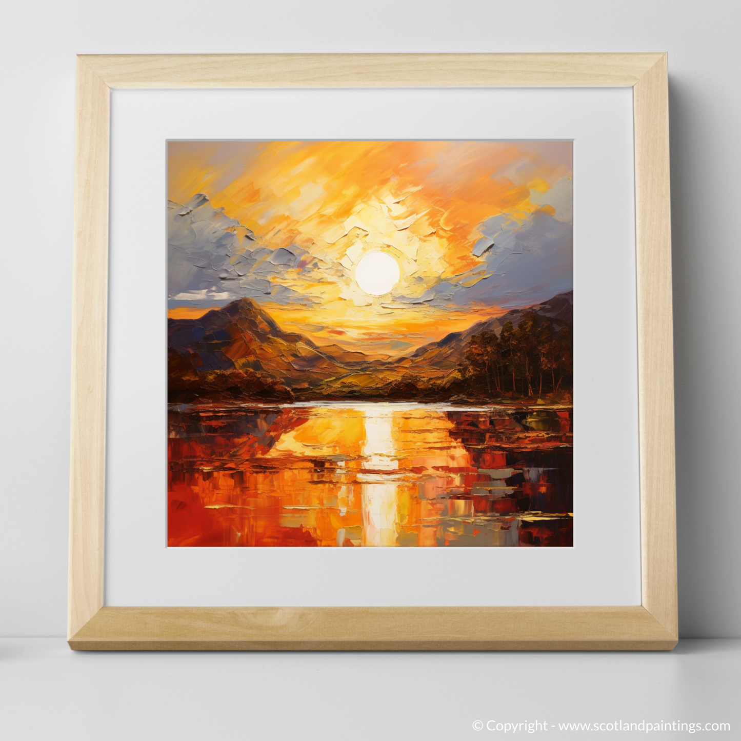 Art Print of Golden hour at Loch Lomond with a natural frame