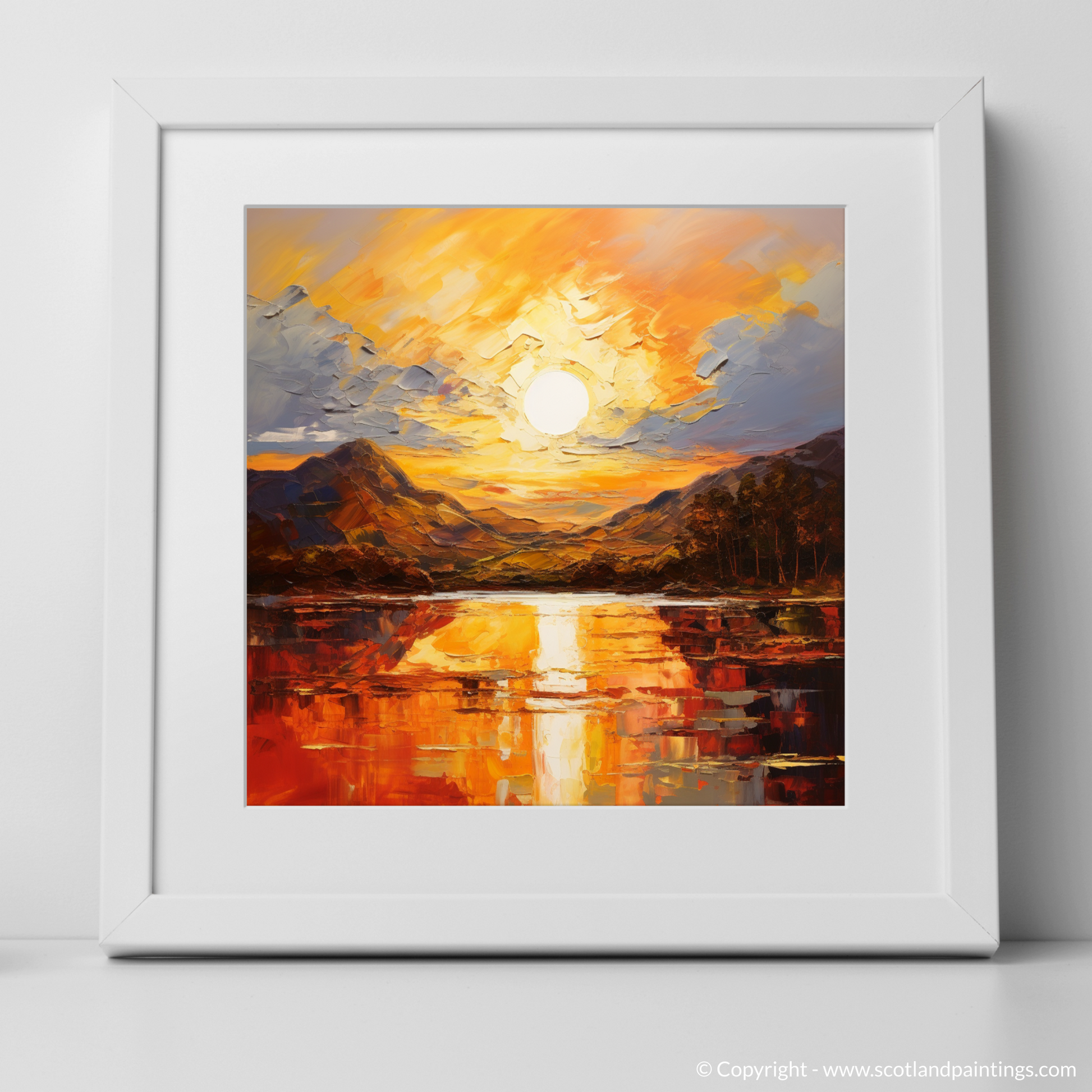 Art Print of Golden hour at Loch Lomond with a white frame