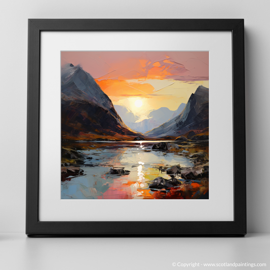 Art Print of Sunset glow in Glencoe with a black frame