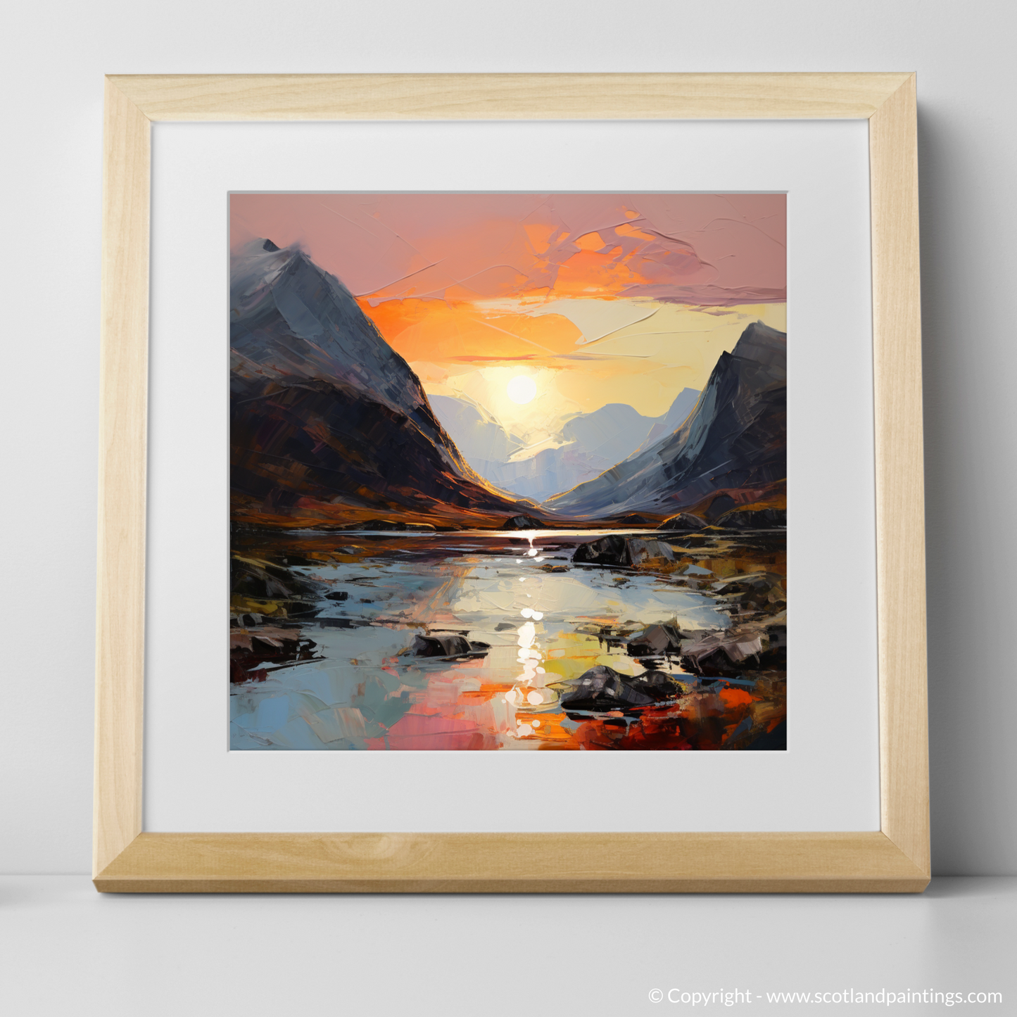 Art Print of Sunset glow in Glencoe with a natural frame